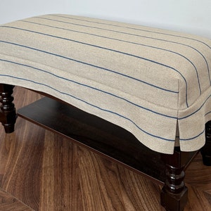 Beige Linen Footstool Cover,Blue Stripe Cover,Custom Footstool Cover, Sofa Cover,Multiple Colors and Fabric Options, Replacement Covers,