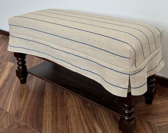 Beige Linen Footstool Cover,Blue Stripe Cover,Custom Footstool Cover, Sofa Cover,Multiple Colors and Fabric Options, Replacement Covers,