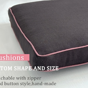 Cotton Window Seat Cushion,Indoor Cushion,Black Cushion,Custom Bay Window Seat Cushion,Custom Shape and Size