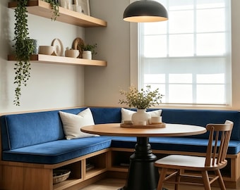 Velvet Window Seat Cushion,Indoor Cushion,Blue Cushion with Piping,Custom Bay Window Seat Cushion,Minimalist Design
