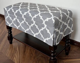 Gray Plaid Linen Footstool Cover, Custom Footstool Cover, Custom Footstool, Multiple Colors and Fabric Options, Replacement Covers