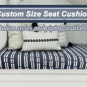 Navy with White Striped Cushion,Cotton Linen Window Seat Cushion,Custom Size and Shape Cushion,Foam Filled Cushion.