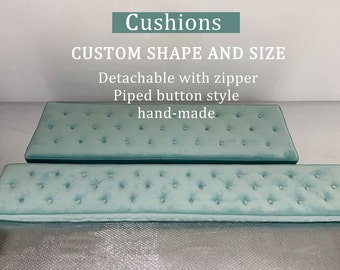 Aqua Blue Velvet Cushion,French Button Cushion,Custom Shape and Size,Foam Filled Cushion,Custom Bay Window Seat Cushion