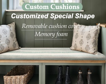 Cojín de rayas verdes, Cojín de lino y algodón para asiento de ventana, Cojín de forma y tamaño personalizados, Cojín relleno de espuma, Cojín para rincón