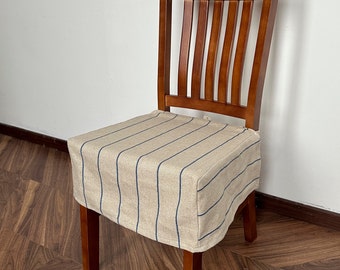 Copertura ottomana in lino a righe blu, copertura ottomana rimovibile lavabile, coperture ottomane, tappezzeria ottomana, fatta a mano.