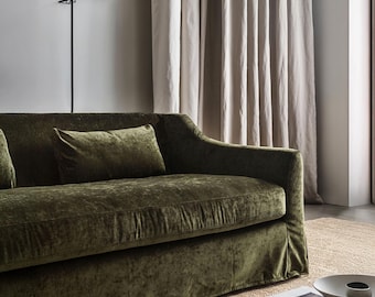 Green Chenille Couch Cover, Sofa Slipcover, Custom Sofa Cover, Replacement