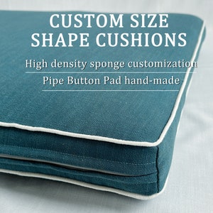 Turquoise Linen Window Seat Cushion with White Piping,Custom Size and Shape,Indoor Cushion,Handmade Cushion