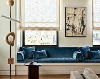 Blue velvet cushion with piping, indoor bench cushion, bench cotton cushion, custom sizes and shapes available.