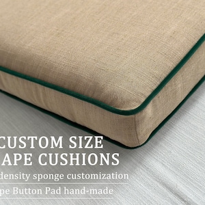 Beige Linen Window Seat Cushion with Green Piping,Custom Size and Shape,Indoor Cushion,Custom Bay Window Seat Cushion