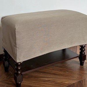 Grey Brown Linen Ottoman Cover, Custom Ottoman Slipcover, Custom Made Ottoman With Multiple Color and Fabric Options, Replace Cover