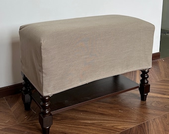 Grey Brown Linen Ottoman Cover, Custom Ottoman Slipcover, Custom Made Ottoman With Multiple Color and Fabric Options, Replace Cover