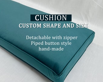 Custom Size and Shape,Turquoise Linen Window Seat Cushion,Indoor Cushion,Handmade Cushion