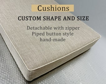 Custom Size and Shape,Linen Window Seat Cushion with Piping,Indoor Cushion,Custom Bay Window Seat Cushion,Bench Cushion.