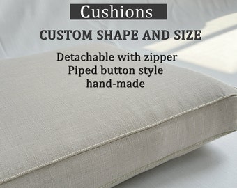 Linen Window Seat Cushion,Custom Size and Shape,Indoor Cushion,Gray Cushion,Custom Bay Window Seat Cushion,Custom Bench Cushion