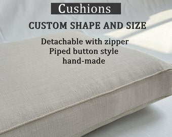 Linen Window Seat Cushion,Custom Size and Shape,Indoor Cushion,Gray Cushion,Custom Bay Window Seat Cushion