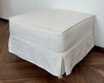 White Linen Ottoman Bench Slipcover,Custom Ottoman Slipcover,Custom Made Ottoman With Multiple Color and Fabric Options,Sofa Covers