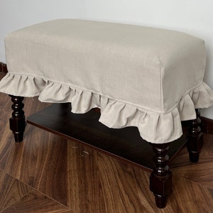 Beige Linen Ottoman Bench Slipcover,Custom Ottoman Slipcover,Custom Made Ottoman With Multiple Color and Fabric Options,Replace Cover