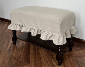 Beige Linen Ottoman Bench Slipcover,Custom Ottoman Slipcover,Custom Made Ottoman With Multiple Color and Fabric Options,Replace Cover