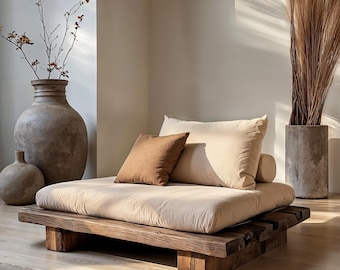 Natural Linen Sofa Cushions, Custom Size, Japanese Futon, Floor Cushions, Handmade