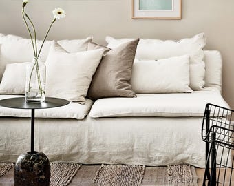 Sofa Cover, White Cotton Linen Sofa Cover, Couch Cover,