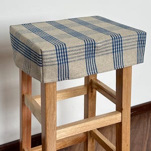 Blue striped linen counter stool cover, washable and removable stool cover, bench cover, bench decoration, handmade.