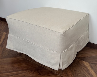 Beige linnen poef hoes,op maat gemaakte poef hoes,op maat gemaakte poef met meerdere kleuren en aanbieding op maat gemaakte bankhoezen