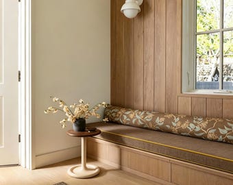 Brown Cotton Cushions with Yellow Piping,Window Bench Cotton Cushion Indoor,Customized Cotton Bench Cushions,Window Bench Cushion