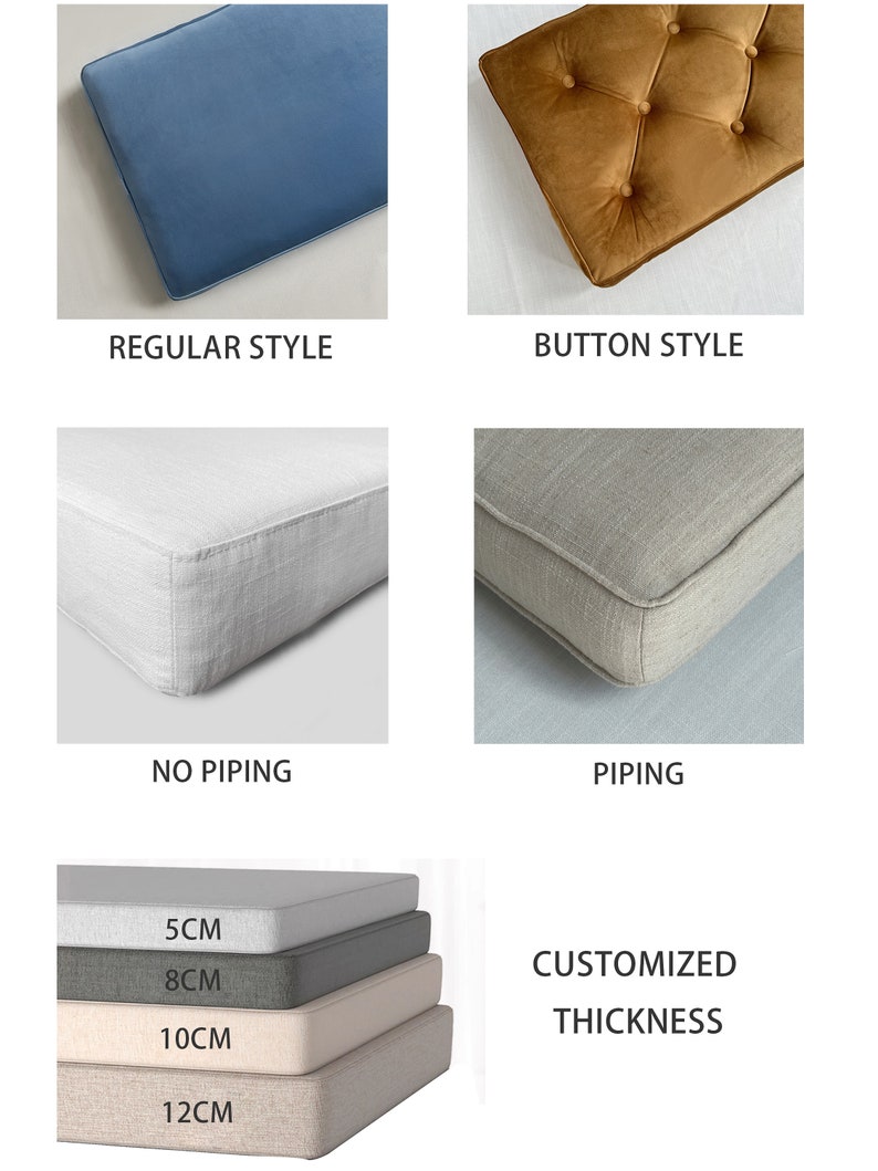Custom Size and Shape,linen Window Seat Cushion With Piping,indoor Cushion,custom Bay Window