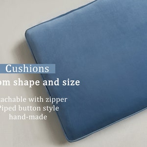 Almofada de assento de janela de veludo, almofada interna, almofada azul bebê, almofada de assento de janela de baía personalizada, design minimalista