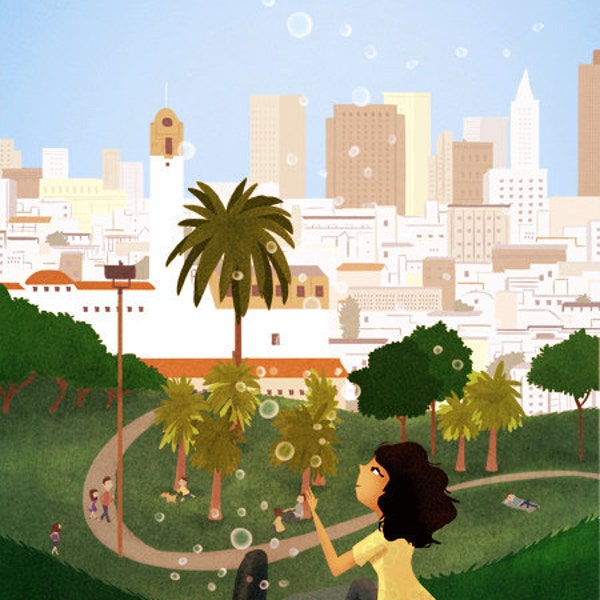 San Francisco Art, Dolores Park impression, décoration murale, urbain - « Plaisirs »