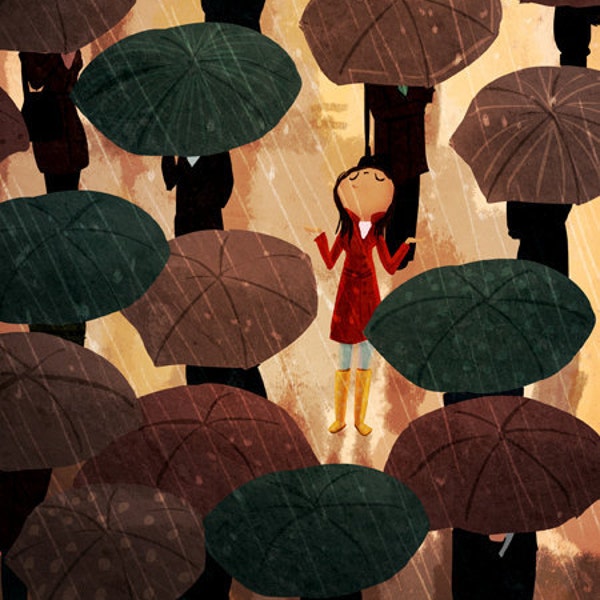Parapluie impression, peinture pluvieux, pluie Art - « Ville sous la pluie »
