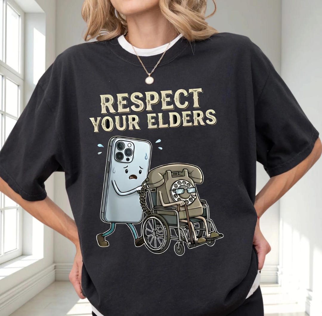 Respect Your Elders T-Shirt, Funny Tech Humor Tee, Retro Phone Gift