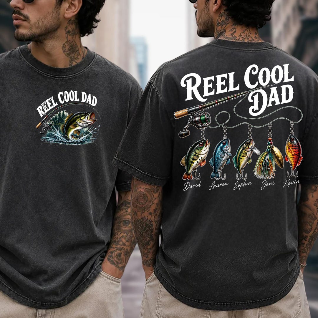 Reel Cool Dad T-Shirt, Funny Fisherman Angler, Custom Name Gift