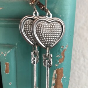 Textured Steel Heart and Arrow Dangle Earrings image 3