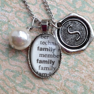 Personalized Vintage Dictionary Pendant Necklace with Faux Pearl and Wax Seal Initial Custom Word Jewelry image 3