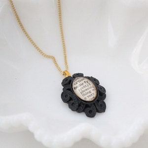 Romantic Gift Necklace Custom Word Pendant Necklace in Gothic Black Setting image 2