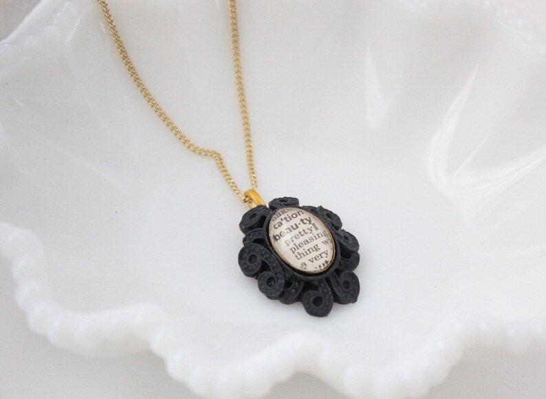 Romantic Gift Necklace Custom Word Pendant Necklace in Gothic Black Setting image 2