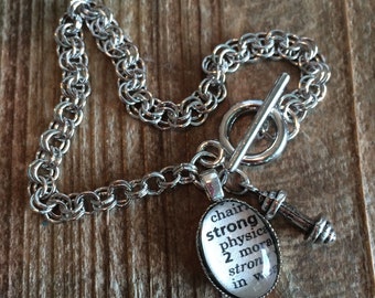Crossfit jewelry, workout partner gift, Inspirational Bracelet, Strong dictionary word barbell weight charm bracelet
