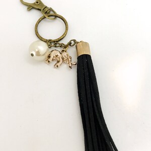 Lucky elephant tassel keychain clip on tassel black tassel good luck charm black and gold lucky charm key ring image 2