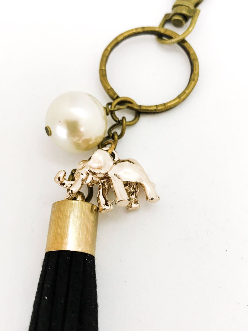 Lucky elephant tassel keychain clip on tassel black tassel good luck charm black and gold lucky charm key ring image 4