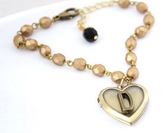Heart Locket Bracelet - Personalized Initial Bracelet with Heart Charm Love Locket