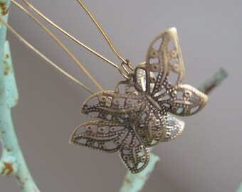 Lightweight Brass Dangle Butterfly Earrings