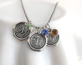 Personalized gift with birthstones - Jewelry for Mothers birthday - Mom Necklace with Kids Initials - Jewelry with Kids Birthstone