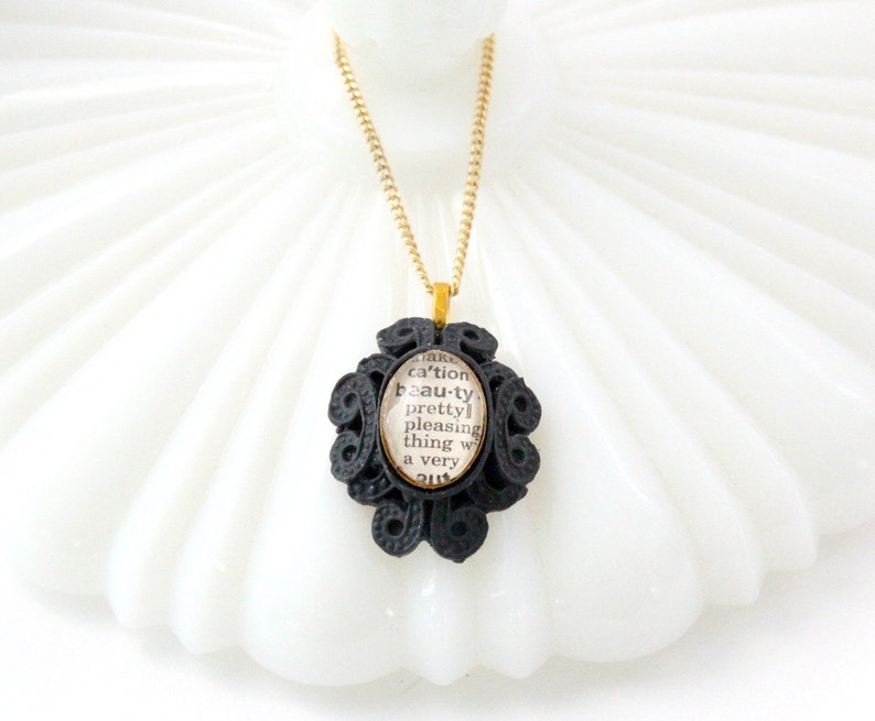 Romantic Gift Necklace Custom Word Pendant Necklace in Gothic Black Setting image 3