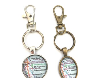 Custom Map Keychain - Personalized Mens Keychain - Custom Map Key Ring - silver or bronze