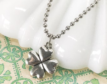 St Patricks Day Necklace 4 leaf clover necklace - silver clover - lucky clover jewelry