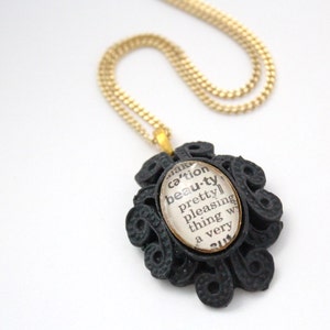 Romantic Gift Necklace Custom Word Pendant Necklace in Gothic Black Setting image 4