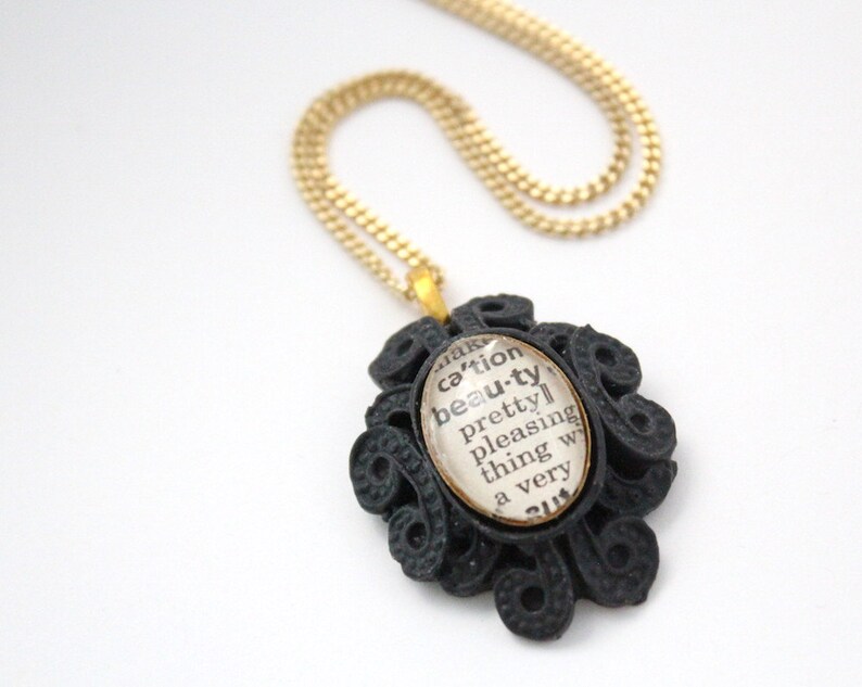 Romantic Gift Necklace Custom Word Pendant Necklace in Gothic Black Setting image 4