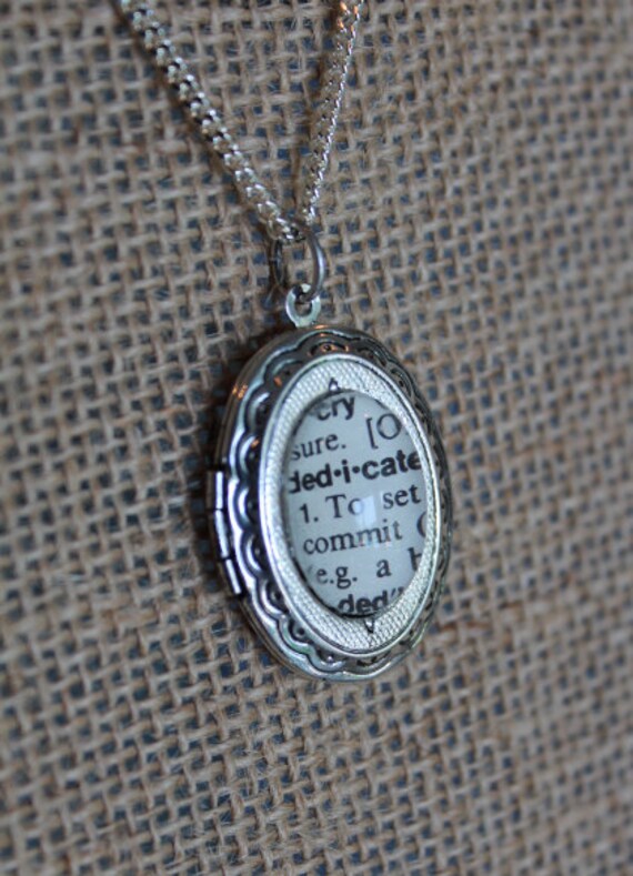 Silver Locket Necklace, dictionary word locket, personalised locket, oval locket pendant, long