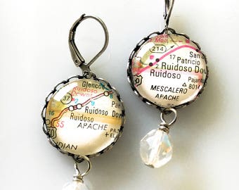 Custom map jewelry - personalized earrings with map - silver map earrings